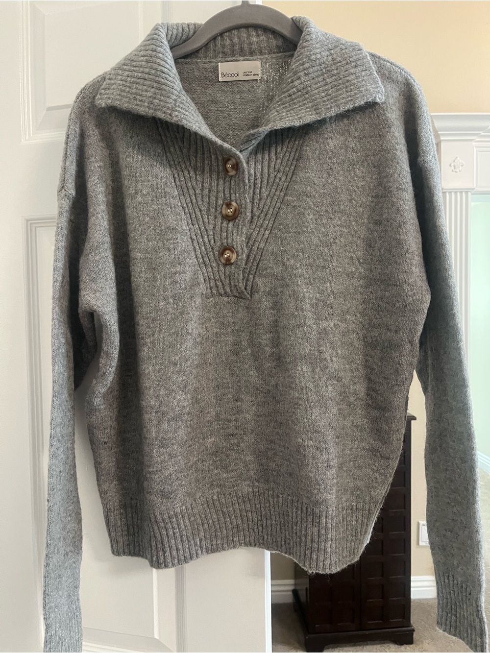 BeCool Gray Button-Pullover Sweater